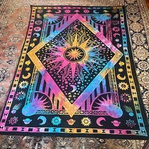 burning sun moon tapestry cotton decorative sheet blanket psychedelic multicolor